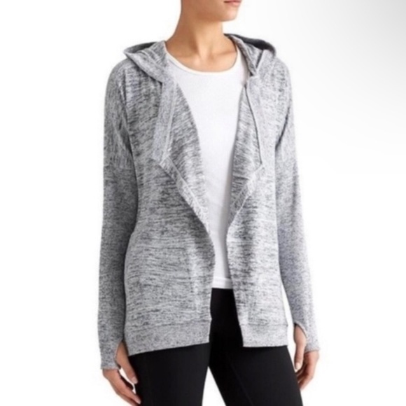 Athleta Gray Blissful Hooded Open Front wrap Sweater Cardigan - Picture 1 of 16